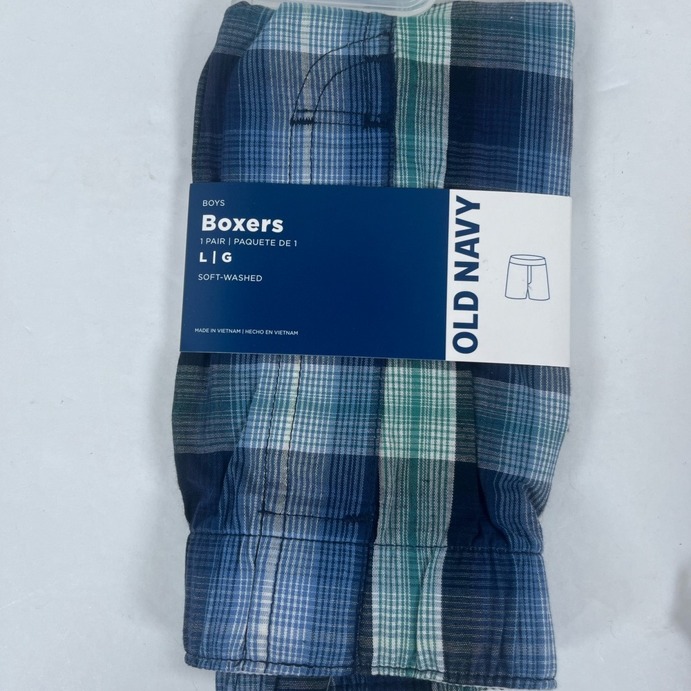 NEW Boys (L) Old Navy Boxers Blue Green Plaid Soft Washed (K191)
